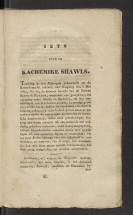 Iets over de Kachemire Shawls.