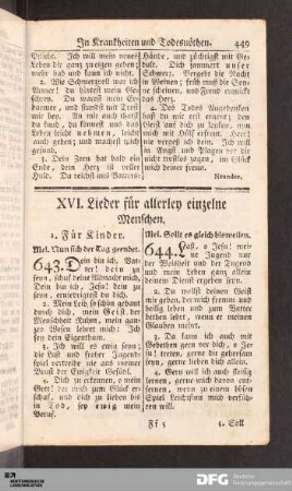 XVI. Lieder für allerley einzelne Menschen.