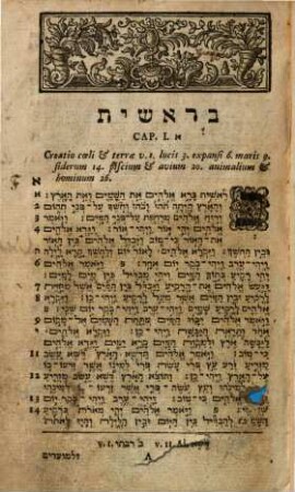 Biblia Hebraica : Ad Optimorum Codicum Et Editionum Fidem Recensita Et Expressa Adjectis Notis Masorethicis Aliisque Observationibus, Nec Non Versuum Et Capitum Distinctionibus, Numeris Et Summariis, [1]. [Genesis - Reges]