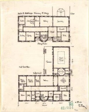 Fischer, Theodor; Nürnberg; Haus Adelsberger - Grundriss EG, Grundriss OG