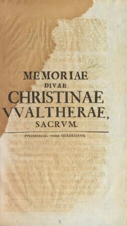Memoriae Divae Christinae Waltherae, Sacrvm