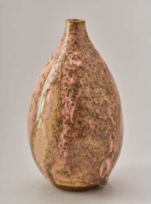 Bauchige Vase mit grün-rosafarbener Glasur