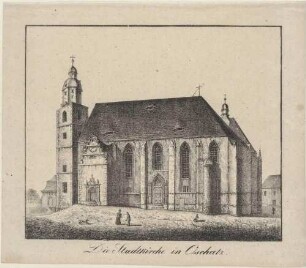Die alte, beim Stadtbrand 1842 zerstörte Stadtkirche St. Aegidien in Oschatz in Sachsen