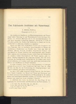 Über fraktionierte Destillation mit Wasserdampf.