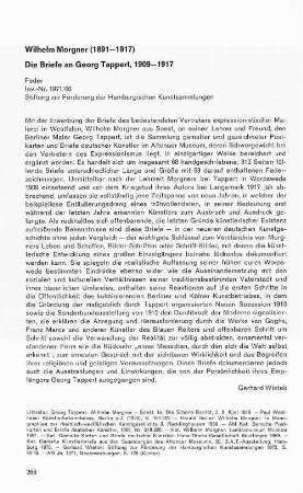 Wilhelm Morgner (1891-1917) Die Briefe an Georg Tappert, 1909-1917