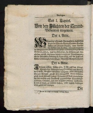 Das I. Capitel. Von den Pflichten der Strand-Bedienten insgemein.