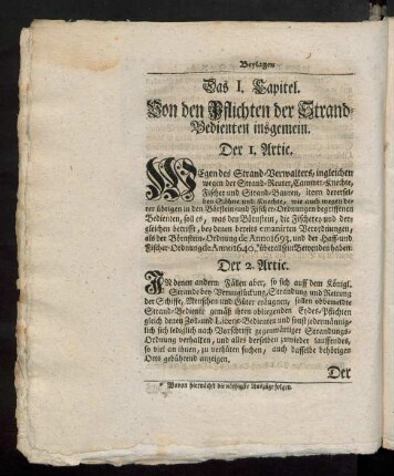 Das I. Capitel. Von den Pflichten der Strand-Bedienten insgemein.