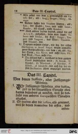 Das III. Capitel: Von denen Suffixis, oder Zufuegungs = Woertlein