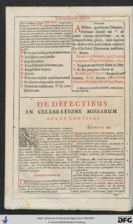 De Defectibus In Celebratione Missarum Occurrentibus.