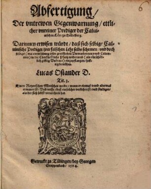Abfertigung, Der untrewen Gegenwarnung, ettlicher unreiner Prediger der Caluinischen Lehr, zu Heidelberg