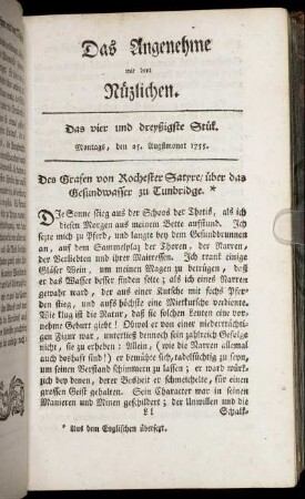 Das vier und dreyßigste Stück. Montags, den 25. Ausgustmonat, 1755.