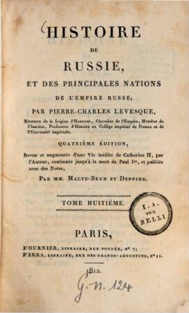 Histoire de Russie et des principales nations de l'empire Russe, 8. - 468 S.