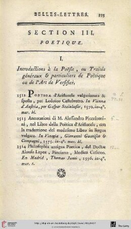 Section III.: Poetique