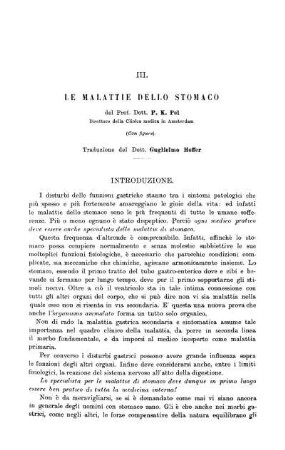 III. Le Malattie dello Stomaco[...]