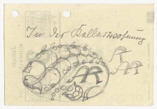 Monogrammornament : Ornamentskizze mit dem Monogramm A K; handschrifltiche Anmerkung; auf Kalenderblattrückseite von 1917