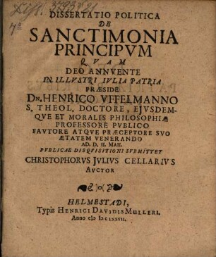 Diss. polit. de sanctimonia principum