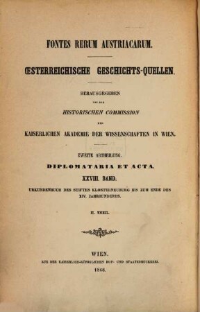 Urkundenbuch des Stiftes Klosterneuburg : bis zum Ende des vierzehnten Jahrhunderts. 2