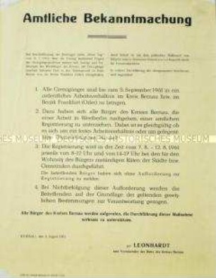 Maueranschlag zur Registrierung von "Grenzgängern"
