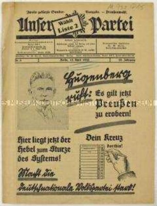 Wahlzeitung der DNVP mit einem Aufruf zu den preußischen Landtagswahlen 1932