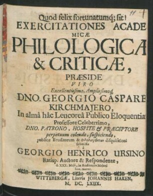 Exercitationes Academicae Philologicae & Criticae