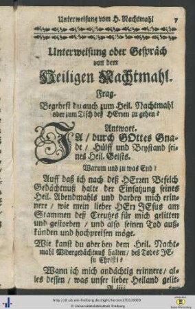 Unterweisung oder Gespräch von dem Heiligen Nachtmahl.