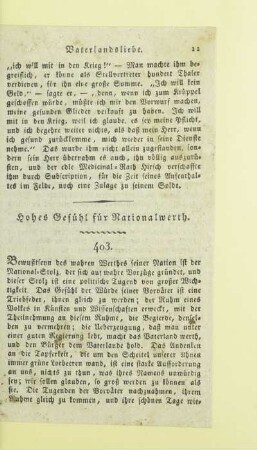 Hohes Gefühl für Nationalwerth