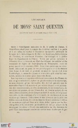 N.S. 7.1863: Les joyaux de monsr. Saint Quentin : inventaire écrit en dialecte picard l'an 1399