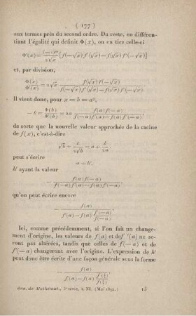 Sur le calcul par approximation des racines des équations numériques. Modification de la formule de Newton.