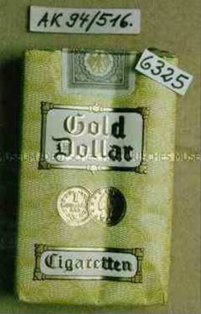 Papierschachtel für 11 Stück "Gold Dollar Cigaretten" mit Inhalt