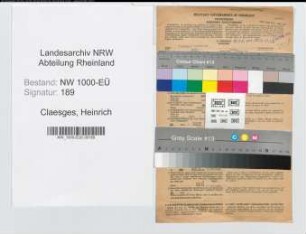Entnazifizierung Heinrich Claesges, geb. 24.01.1892 (Studienrat)