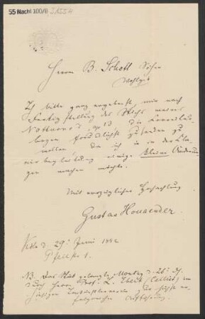 Brief an B. Schott's Söhne : 29.06.1882