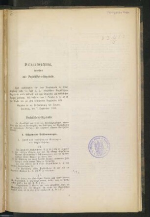 Bekanntmachung, betreffend das Begleitschein-Regulativ