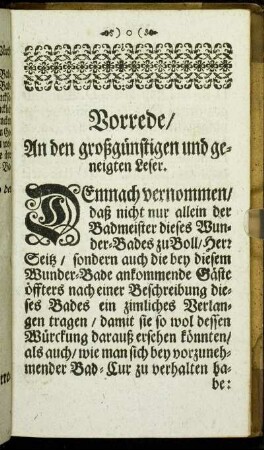 Vorrede/ An den großgünstigen und geneigten Leser.