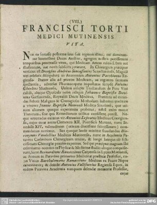 Francisci Torti Medici Mutinensis Vita