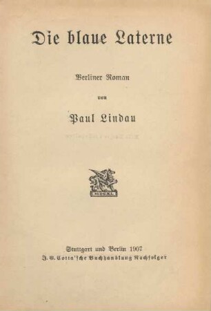 Die blaue Laterne : Berliner Roman