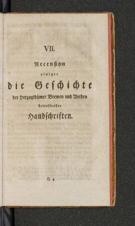 VII. Reconsion einiger die Geschichte der Herzogthümer Bremen und Verden betreffender Handschriften.