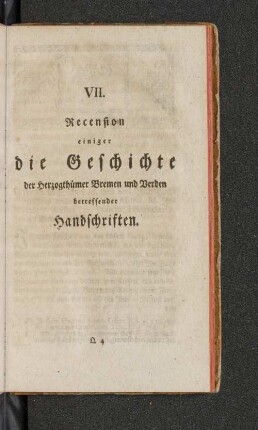 VII. Reconsion einiger die Geschichte der Herzogthümer Bremen und Verden betreffender Handschriften.
