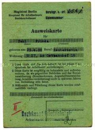 Nachweiskarte des Arbeitsamtes
