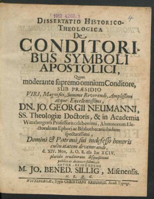 Dissertatio Historico-Theologica De Conditoribus Symboli Apostolici