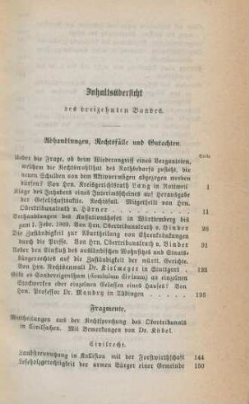 Inhaltsübersicht des dreizehnten Bandes