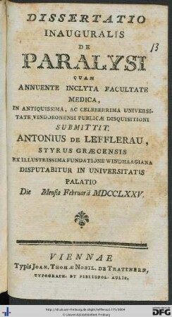 Dissertatio Inauguralis De Paralysi