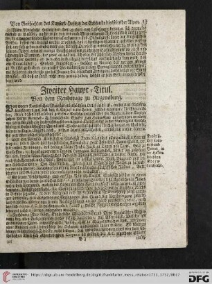 Zweiter Haupt-Titul. Von dem Reichstage zu Regenburg