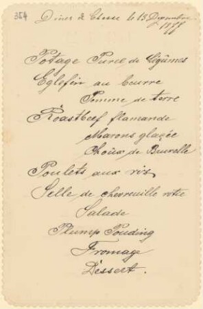 Menükarte : Diner zu Ehren Prinz Wilhelm