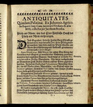 Antiquitates Quædam Palatinæ. ...