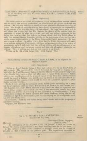 No. 2. Sir C. C. Smith to Lord Knutsford (Received 20 July 1889)