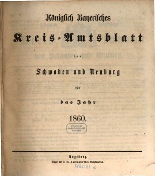 Königlich Bayerisches Kreis-Amtsblatt von Schwaben und Neuburg. 1860