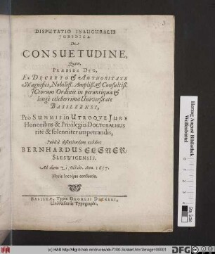 Disputatio Inauguralis Iuridica De Consuetudine
