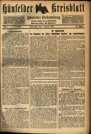 Zweite Ausgabe vom Donnerstag, den 01. Januar 1931.