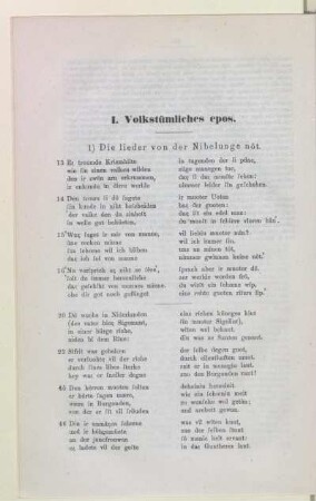 I. Volkstümliches epos