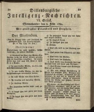 VI. Stück. Sonnabends: den 8. Febr. 1794.
